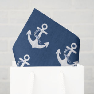 Anchor Nautical Symbol White Navy Blue Tissue Paper