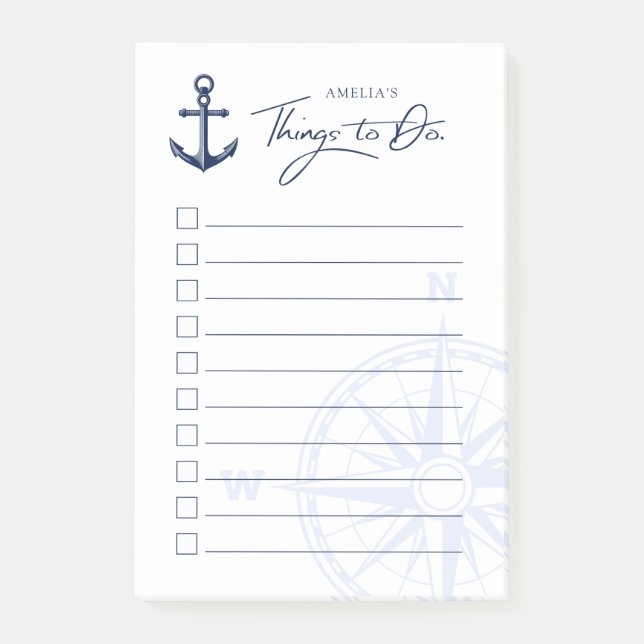 Anchor | Nautical Themed | Custom Name Task list Post-it Notes (Front)