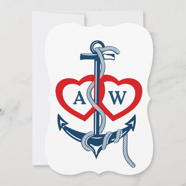 Anchor Nautical wedding invitations blue red (Front)