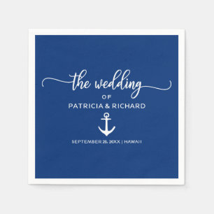Anchor Nautical Wedding Navy Blue and White Napkin
