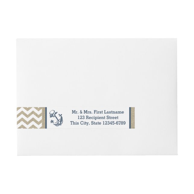 Anchor Navy Blue and Burlap Zigzag Wraparound Address Label (Front)
