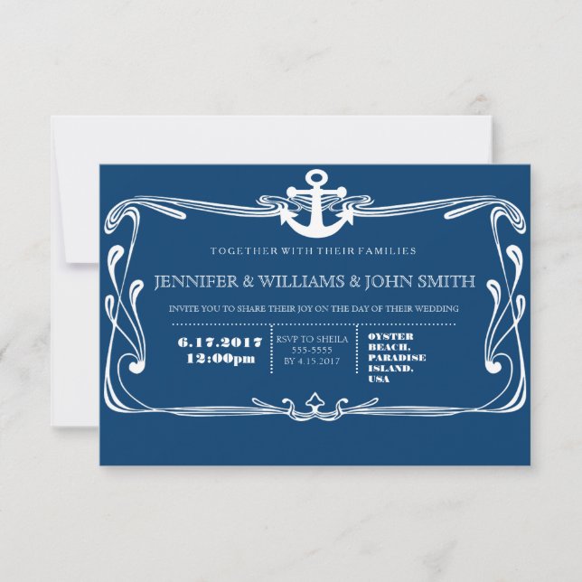 Anchor Navy Blue Destination Wedding Invitations (Front)