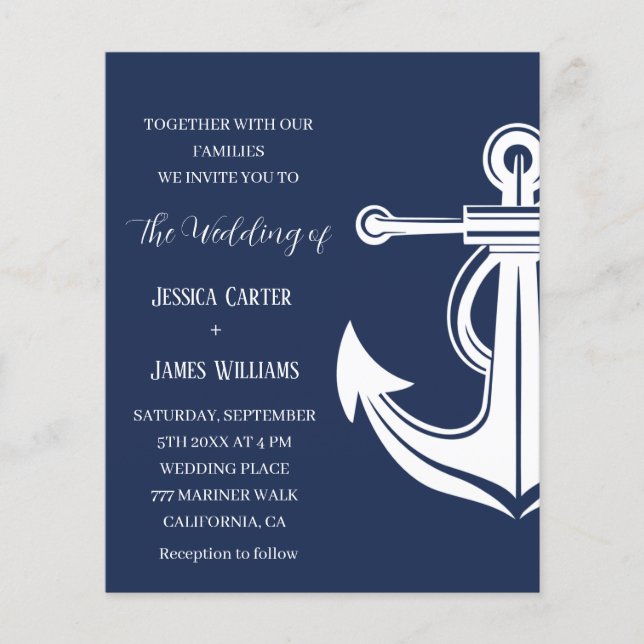 Anchor Navy Blue Nautical Beach Boat Wedding (Front)