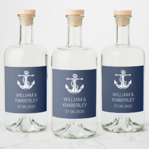 Anchor Navy Blue Nautical Elegant Wedding  Liquor Bottle Label