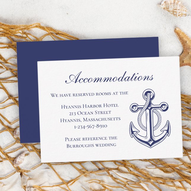 Anchor Navy Blue Nautical Wedding Accommodation Enclosure Card (Creator Uploaded)