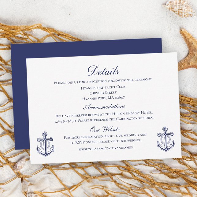 Anchor Navy Blue Nautical Wedding Details Enclosure Card (Creator Uploaded)