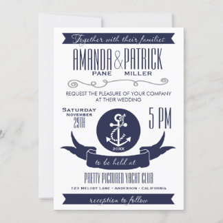 Anchor Navy Blue Nautical Wedding Invitations