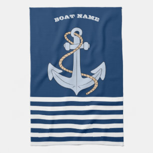 Anchor Navy Blue Striped Tea Towel