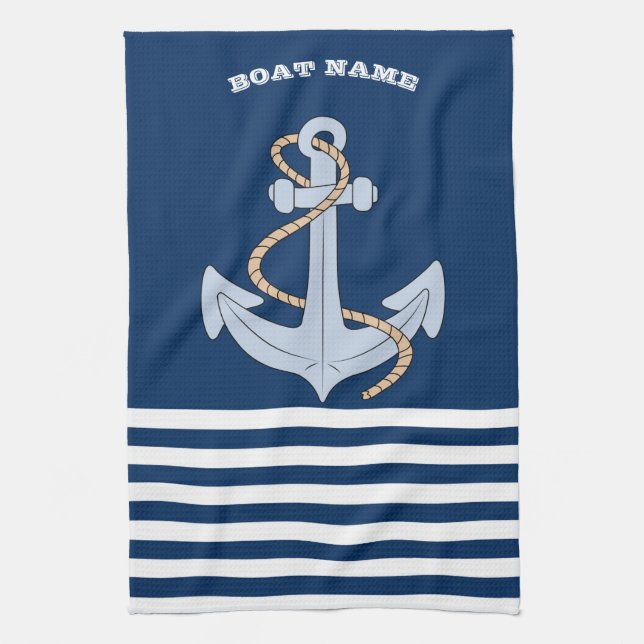 Anchor Navy Blue Striped Tea Towel (Vertical)