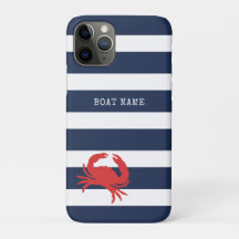 Anchor Navy Blue Stripes Red Crab Boat Name Beach Case-Mate iPhone Case