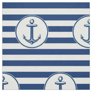 Anchor Navy Blue White Stripes Fabric