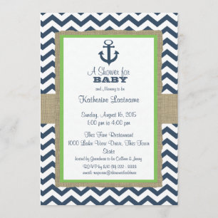 Anchor Navy Blue ZigZag Baby Shower Invitation