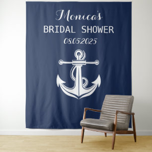 Anchor Navy Bridal Shower Backdrop banner Tapestry