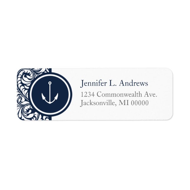 Anchor Navy Damask Address Labels (Front)