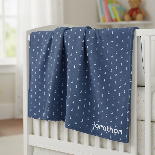Anchor Navy & White Pattern ID836 Fleece Blanket (Creator Uploaded)