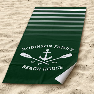 Anchor Oars Family Name Beach House Forest Green Towel