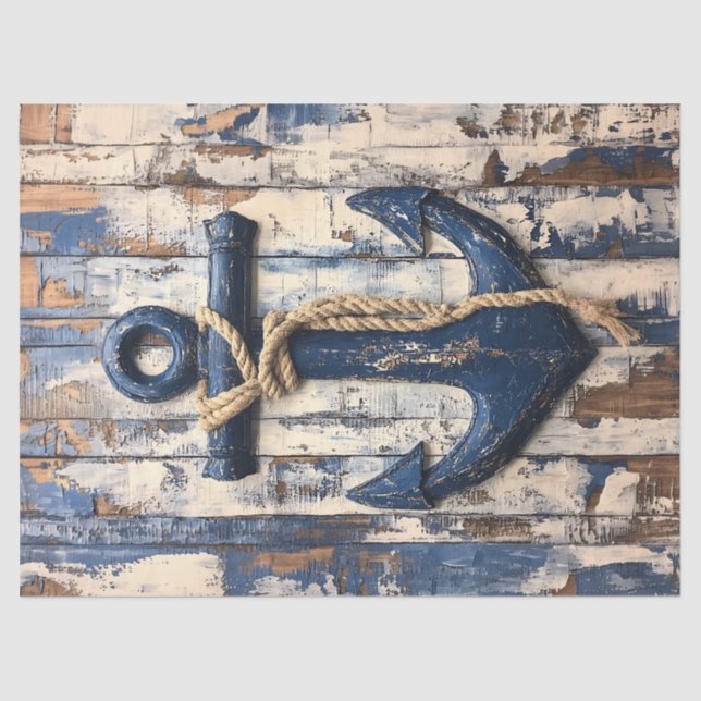 Anchor on Rustic Wood Boards Decoupage Tissue Paper (Front)