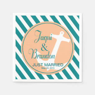 Anchor on Stripes Nautical teal peach Napkin