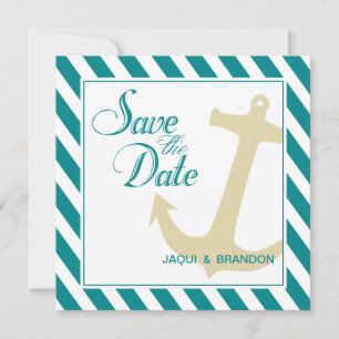Anchor on Stripes Save the Date   teal white
