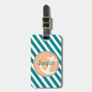 Anchor on Stripes teal peach Luggage Tag