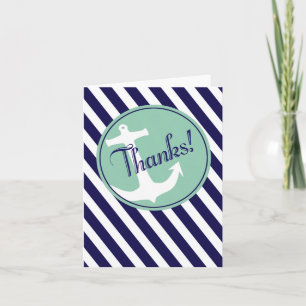 Anchor on Stripes Thank You   navy aqua Card