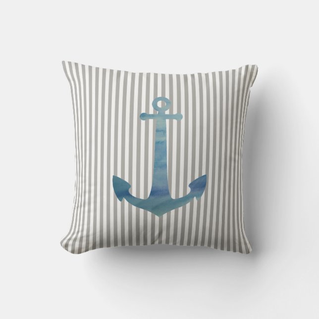 Anchor Painting Stripe Nautical Throw Pillow (Front)