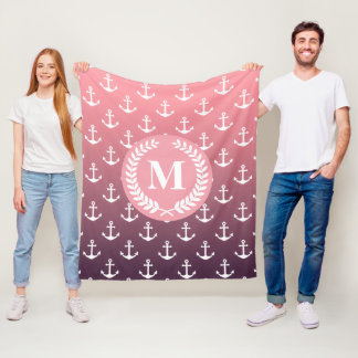 Anchor Pattern and Monogram Fleece Blanket