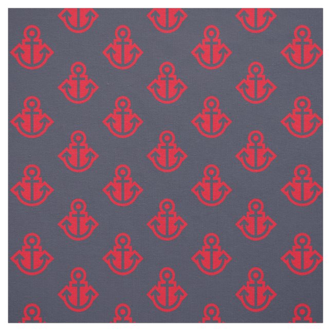 Anchor Pattern Fabric in Navy and Red (Swatch)