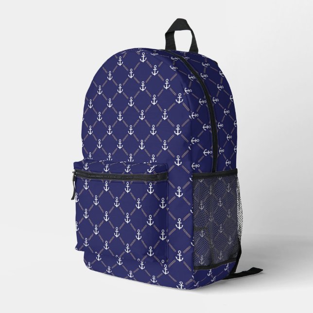 Anchor pattern printed backpack (Back Corner Right)
