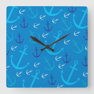 Anchor pattern square wall clock
