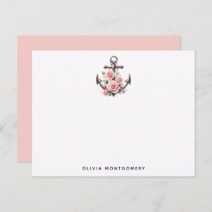 Anchor Pink Roses Nautical Personal Card
