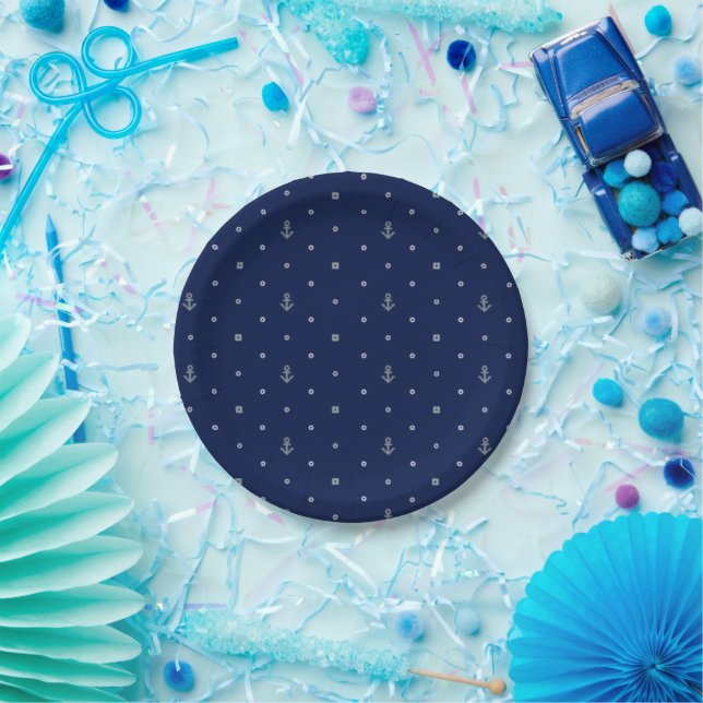 Anchor Polka Dots Pattern | Add Your Initial 2 Paper Plate (Party)