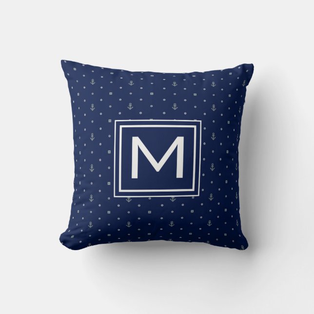 Anchor Polka Dots Pattern | Add Your Initial Cushion (Front)