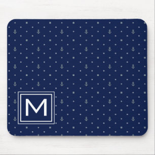 Anchor Polka Dots Pattern Add Your Initial Mouse Pad
