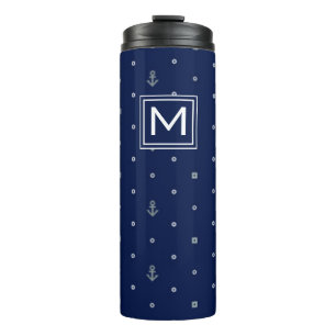 Anchor Polka Dots Pattern   Add Your Initial Thermal Tumbler