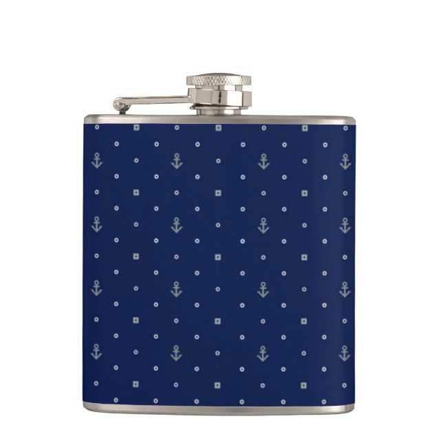 Anchor Polka Dots Pattern Hip Flask (Front)