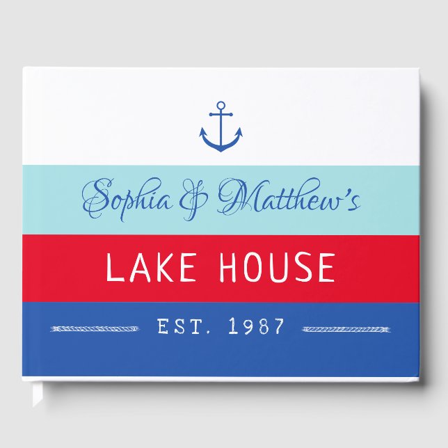 Anchor Red Blue Beach Home Guest Book (Front)
