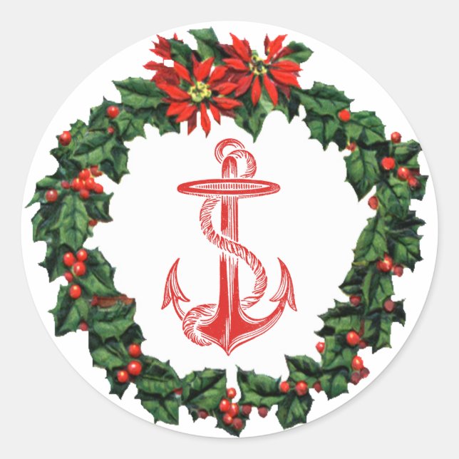 Anchor Red Wreath Christmas Sticker (Front)