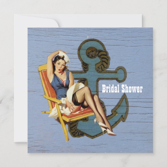 anchor retro pin up girl sailor bridal shower invitation (Front)