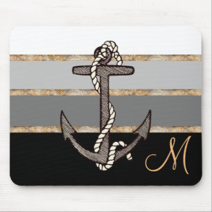 Anchor & Rope (black gradient w/ monogram) Mouse Pad
