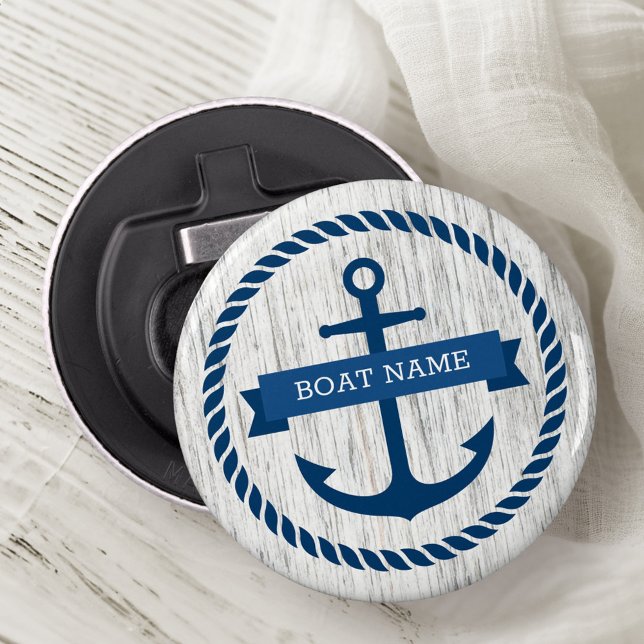 Anchor rope border boat name driftwood background bottle opener (Anchor rope border boat name driftwood background bottle opener)