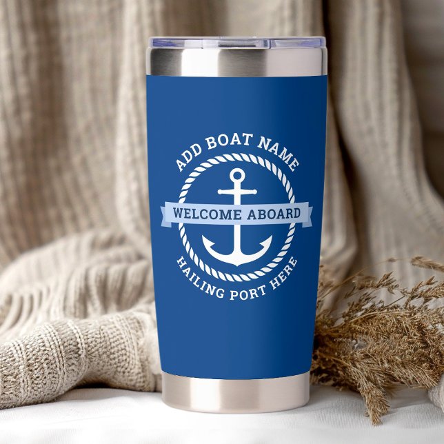 Anchor rope border boat name welcome aboard insulated tumbler (Anchor rope border boat name welcome aboard insulated tumbler)