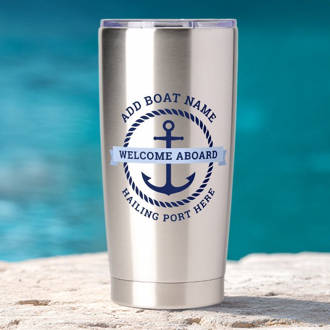 Anchor rope border boat name welcome aboard insulated tumbler (Anchor rope border boat name welcome aboard insulated tumbler)