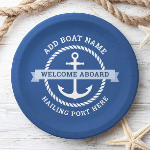 Anchor rope border boat name welcome aboard paper plate