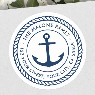 Anchor rope border nautical white return address classic round sticker