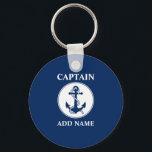 Anchor & Rope Captain Add Name or Boat Name Blue Key Ring<br><div class="desc">Nautical Anchor & Rope Captain Add Name or Boat Name Blue Keychain</div>