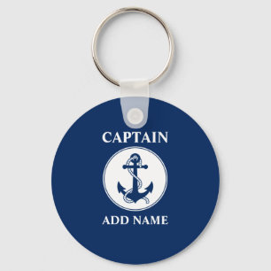 Anchor & Rope Captain Add Name or Boat Name Blue Key Ring