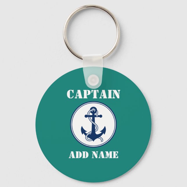 Anchor & Rope Captain Add Name or Boat Name Key Ring (Front)