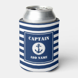 Anchor & Rope Captain Name Boat Name Blue Stripe Can Cooler