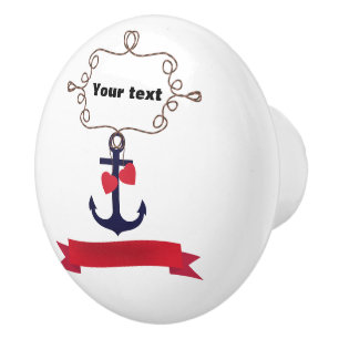 Anchor rope frame nautical naval sea voyage red ri ceramic knob